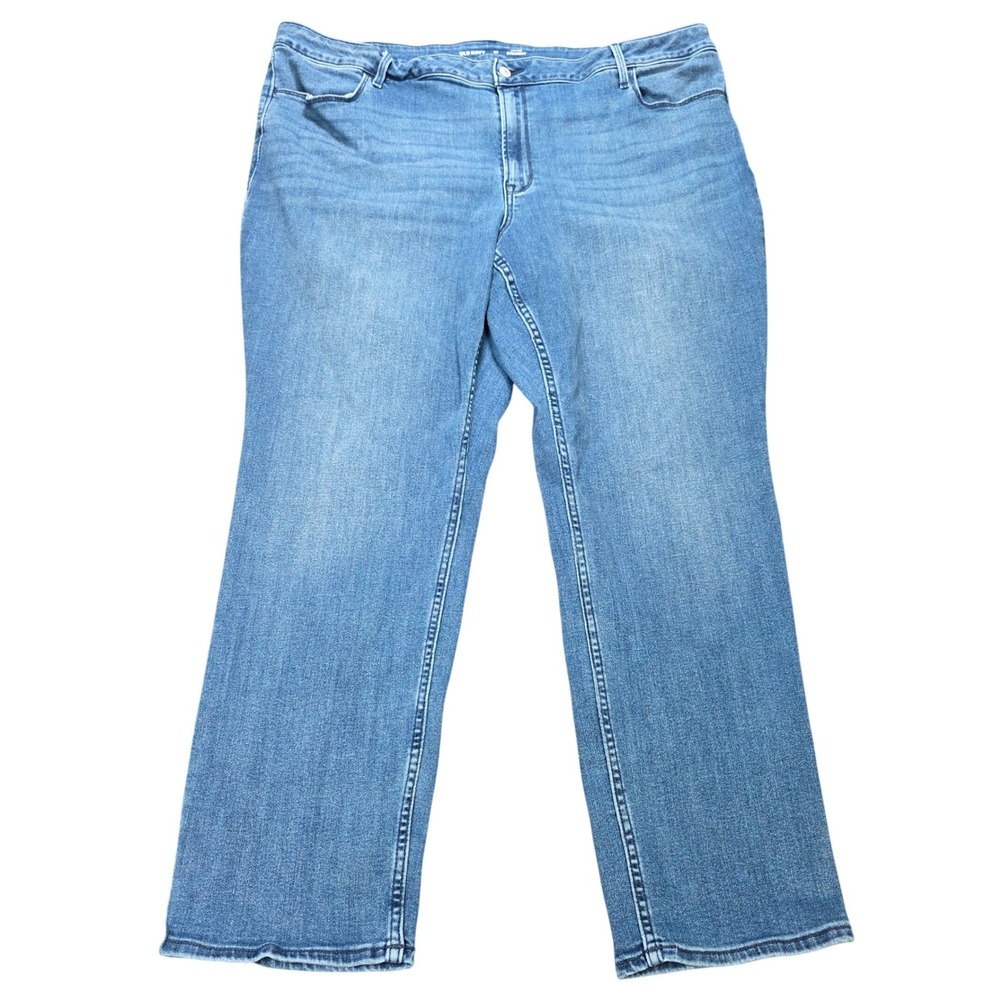 Old Navy High-Rise Straight Jeans Women's Size 24 Medium Wash Blue Stretch Denim